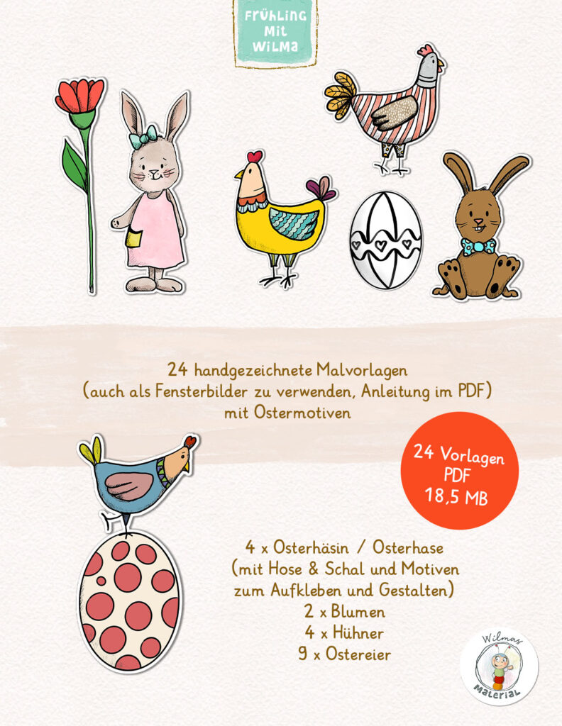 Fensterbilder Malvorlagen Ausmalbilder Ostern für Kinder von Wilma Wochenwurm (c) Susanne Bohne