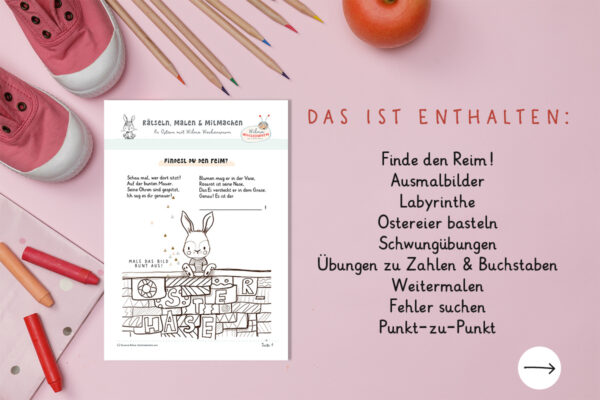 Rätseln und Malen mit Wilma Wochenwurm an Ostern Activity Book Ostergeschenk Kita Kindergarten Krippe Vorschule