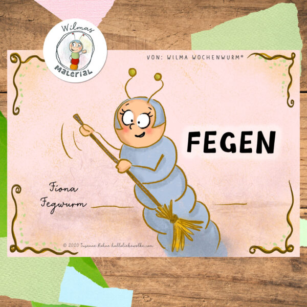 Signalkarten zum Ausdrucken PDF Fegen Fegedienst für die Kita Kindergarten von Wilma Wochenwurm und Susanne Bohne