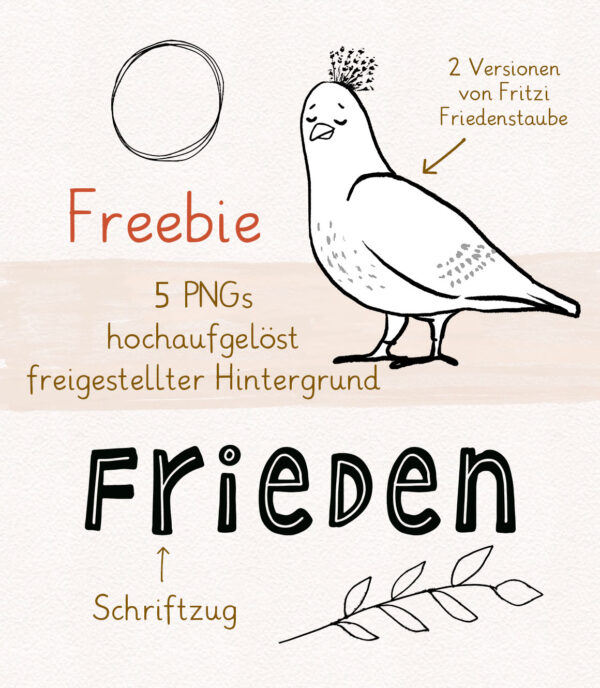 Freebie kostenlos PNG Cliparts Grafiken Illustrationen Friedenstaube Frieden Peace Taube Fritzi Wilma Wochenwurm Peacezeichen Friedenssymbole Kopie