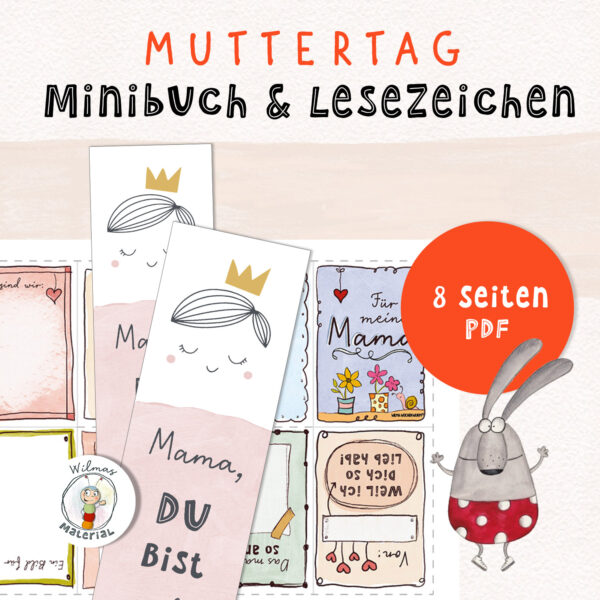 Wilma Wochenwurm Minibuch Muttertag Faltbuch Portfolio Vorlage Lesezeichen ausdrucken basteln Kindergarten Kita Vorschule Grundschule DIY