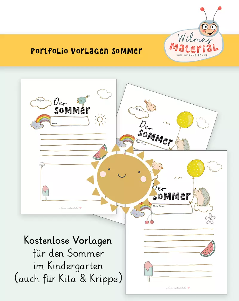 Portfolio Kita Vorlagen PDF kostenlos Sommer Fisch Ausmalbild Kindergarten Krippe Sommerfest Sommerferien Dokumentation Entwicklung