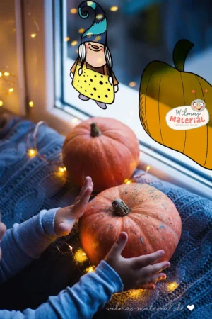 Vorlage Fensterbild Herbst Kürbis Wichtel Wilmas Material