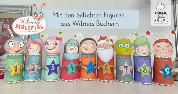 Adventskalender Wilma Wochenwurm von Susanne Bohne Vorlage ausdrucken DIY kostenlos Kinder basteln Kindergarten Mats Malwurm Kita Kopie