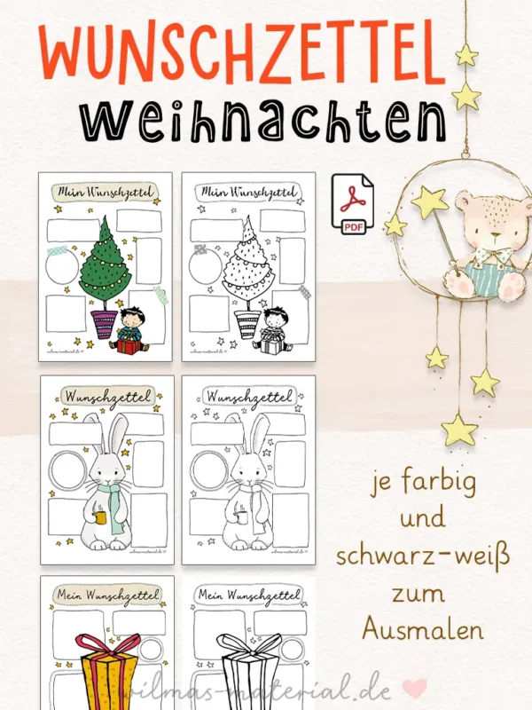 Wunschzettel Christkind Weihnachten Wunschzettel Vorlage zum ausdrucken Wunschzettel Vorlage PDF ausmalen Wilma Wochenwurm
