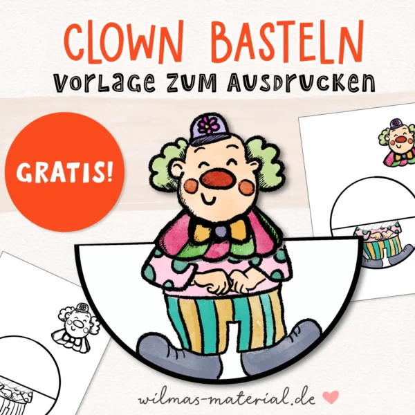 Clown basteln Vorlage zum Ausdrucken karnevals basteln kindergarten kita wilmas Material PDF kostenlos