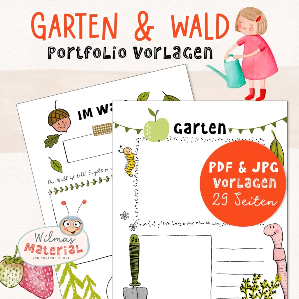 Gartenprojekt mit Kindern Waldkindergarten Ideen portfolio vorlage kita Garten Wald Wilma Wochenwurm Wilmas Material