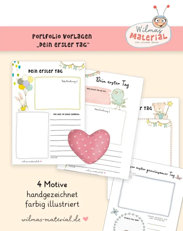 Portfolio Vorlagen Kita Kindergarten Eingewöhnung Kita erster Tag Wilma Wochenwurm Entwicklungsordner Wilmas Material