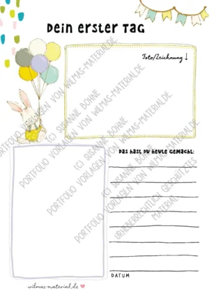 Portfolio Vorlagen erster Tag Kindertagesstätte Wilmas Material