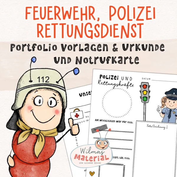 portfolio kindergarten feuerwehr polizei rettungsdienst wilmas material wilma Wochenwurm notfallkarte kinder erste hilfe kita Feuerwehr Projekt Kita