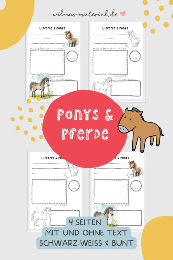 portfolio kita Haustier Pony Pferd Tiere Portfoliovorlagen Wilma Wochenwurm Wilmas Material