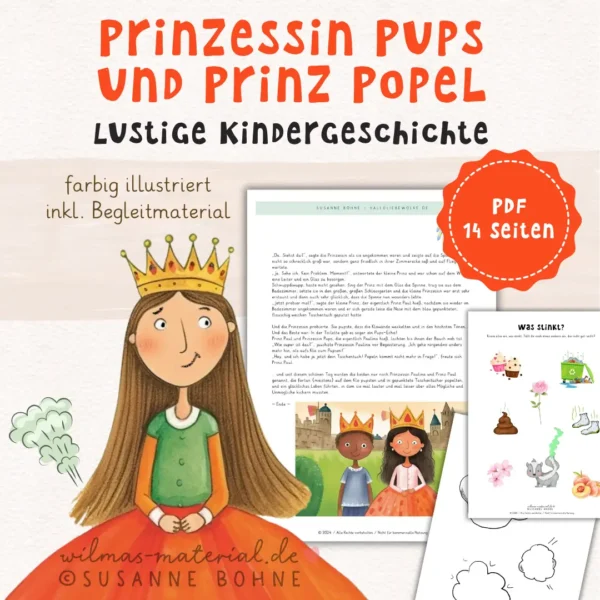 Lustige Kindergeschichte Prinzessin pups und Prinz popel Wilmas Material