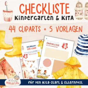 Checkliste Kindergarten PDF Cliparts Kita Tagespflege Kita-Start Wilmas Material Wilma Wochenwurm