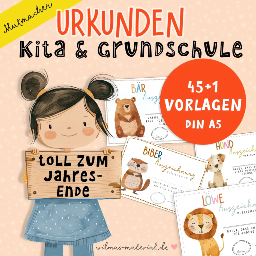 Urkunden Kindergarten Abschied Kindergartenende Ende des Jahres Grundschule das wahre Zeugnis Wilmas Material Kopie
