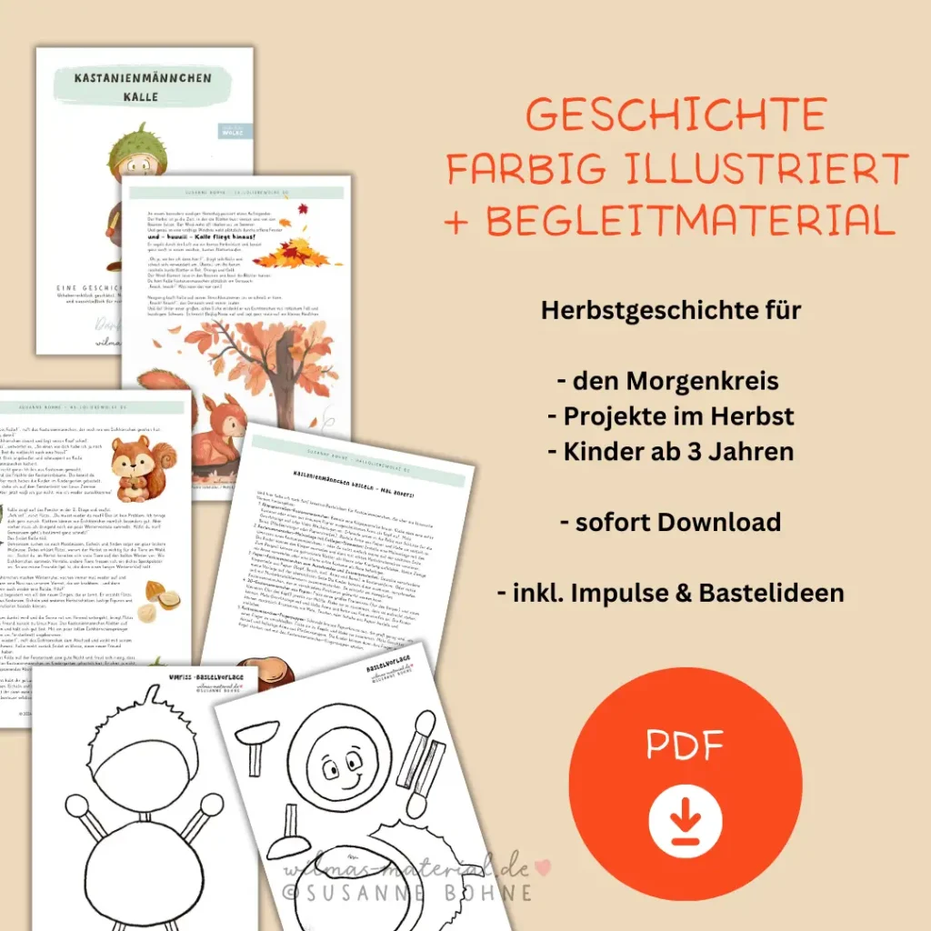 Morgenkreis im Herbst kastanienmännchen basteln Herbst Basteln Kindergarten Herbstgeschichte Kastanien Wilmas Material