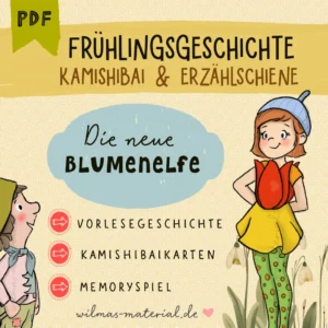 frühlingsprojekte kita Frühlingsgeschichte für Kinder Memoryspiel Frühblüher Wilmas Material Kamishibai