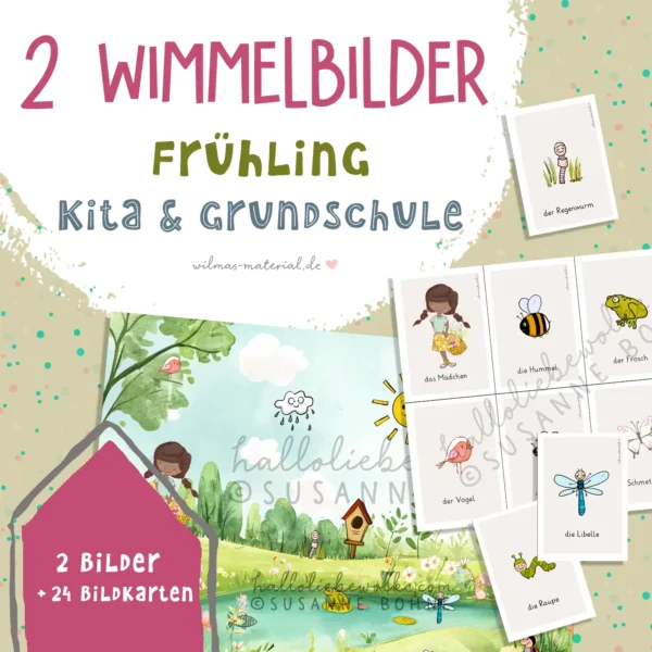 Wimmelbild Frühling mit Bildkarten zur Sprachförderung von Wilmas Material Kopie