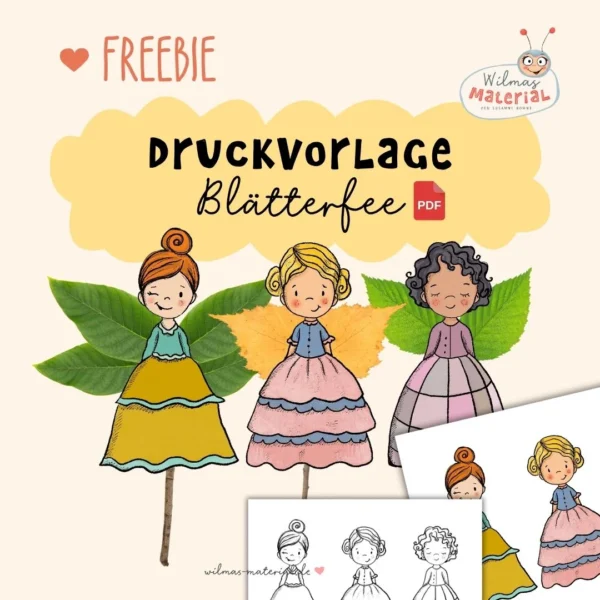 Kostenlose Blätter Fee Vorlage zum Ausdrucken – Bastelidee mit Blättern für Kinder