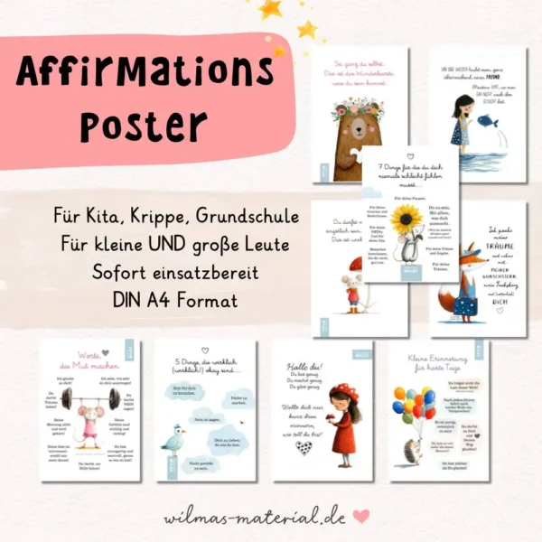 Positive Affirmationen Achtsamkeitsposter für Kinder und Erwachsene von Wilma Wochenwurm für Kinder in Kita Kindergarten Grundschule Wilmas Material