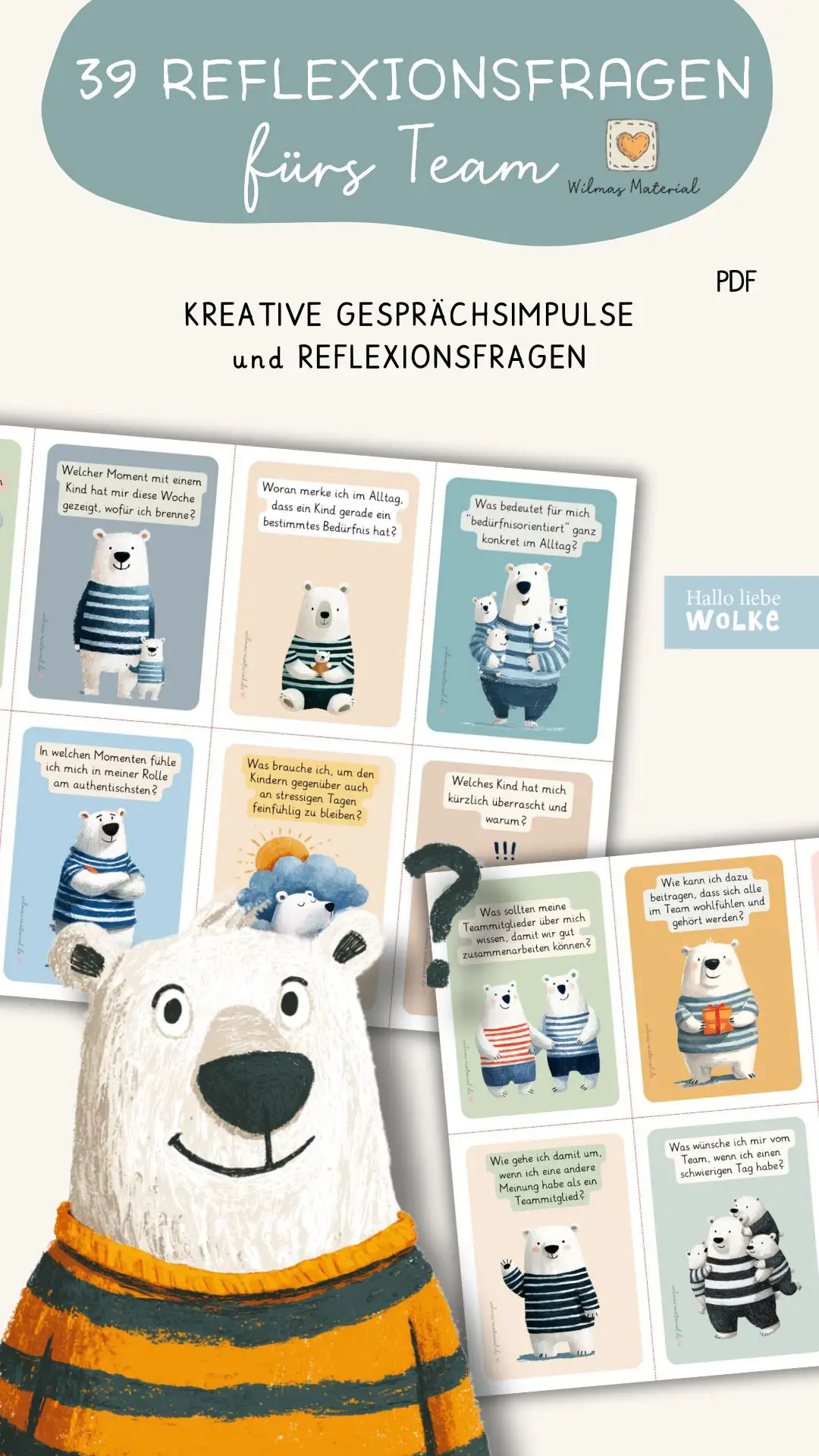 39 Gesprächskarten mit Reflexionskarten fürs Kita-Team von Wilmas Material Wilma Wochenwurm