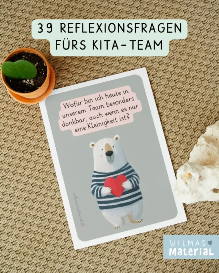 Reflexionsfragen fürs Kita-Team und Team Kindergarten von Wilma Wochenwurm Impulskarten