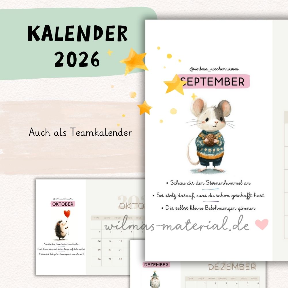 Achtsamkeit Kalender 2026 zum Ausdrucken von Wilma Wochenwurm