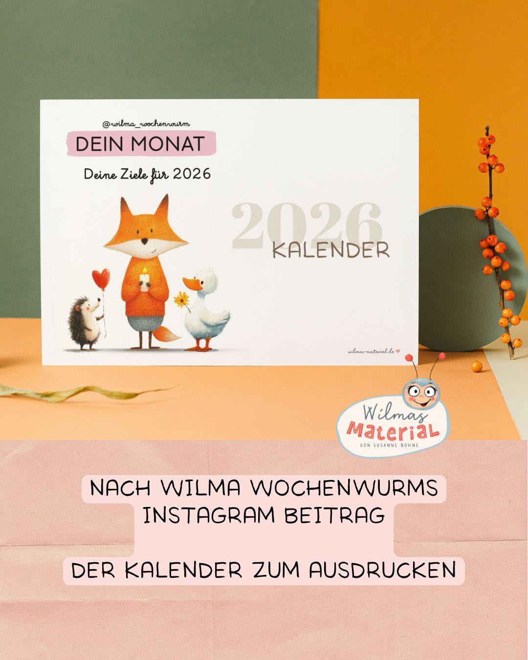 Wilma Wochenwurms Kalender 2026 zum Ausdrucken von Wilmas Material