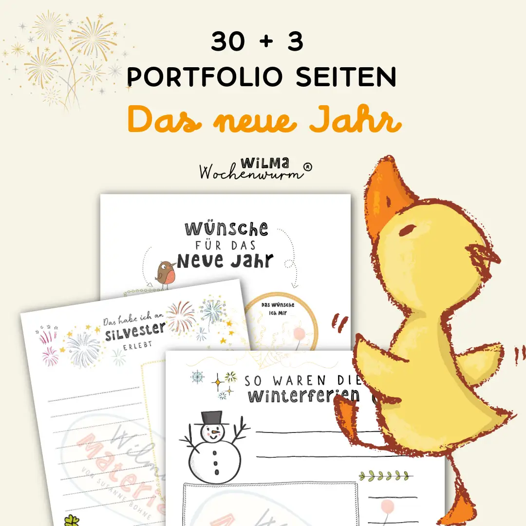 Kreative Portfolio Ideen Kindergarten zum Start in das neue Jahr von Wilma Wochenwurm Portfolio - Portfolio Vorlagen Kindergarten Neujahr Wilmas Material handgezeichnet
