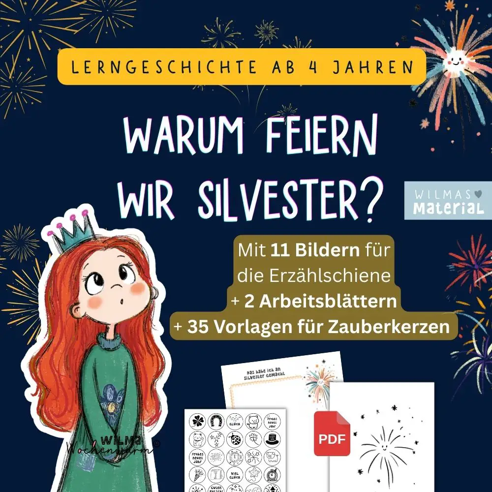 Warum feiern wir Silvester kindgerecht erklärt mit Prinzessin Blaublüte PDF Download mit Silvester Teelicht Botschaften - Silvester mit Kindern unvergesslich machen