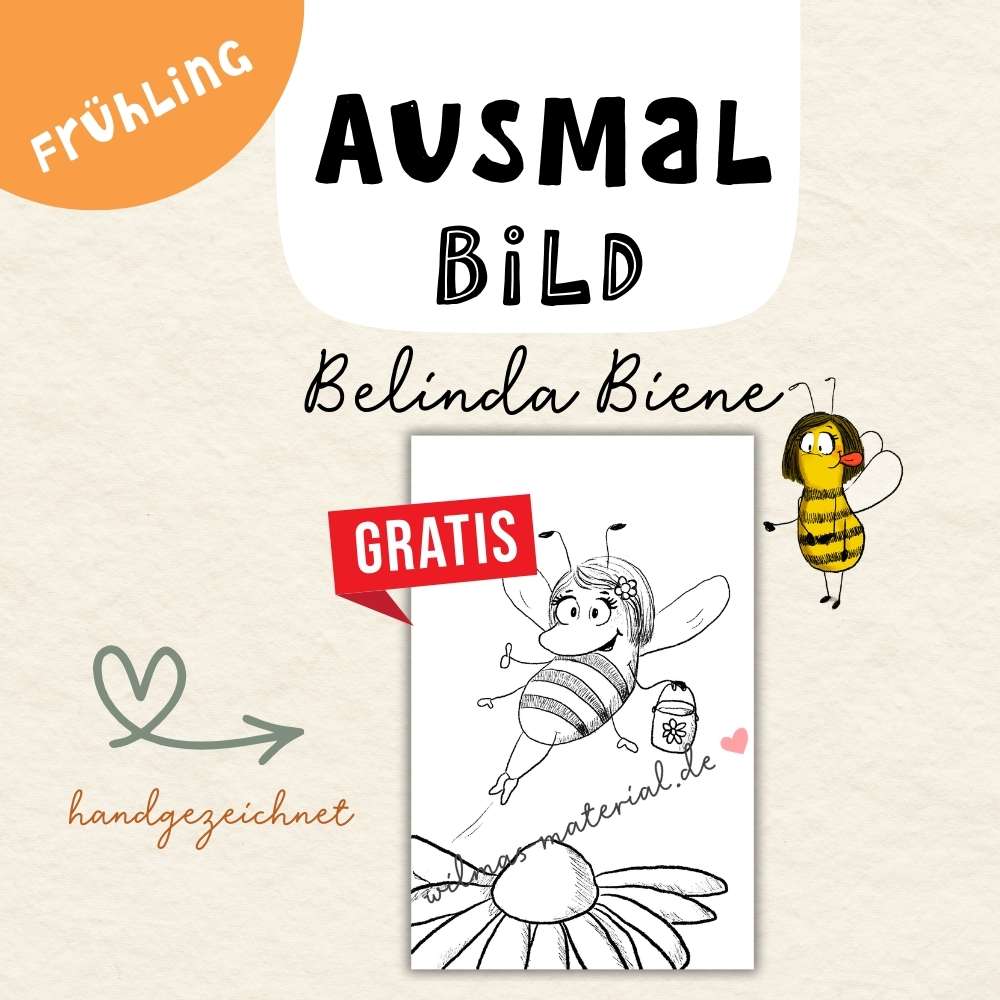 Ausmalbild Thema Bienen Kindergarten mit Belinda Biene von Wilmas Material