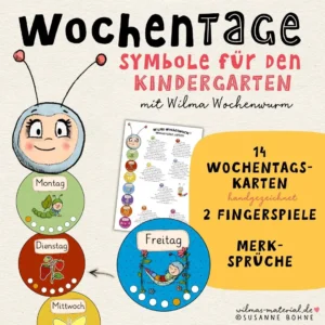 Wilma Wochenwurm Wochentage Symbole Kindergarten - Wochentage lernen mit Kindern