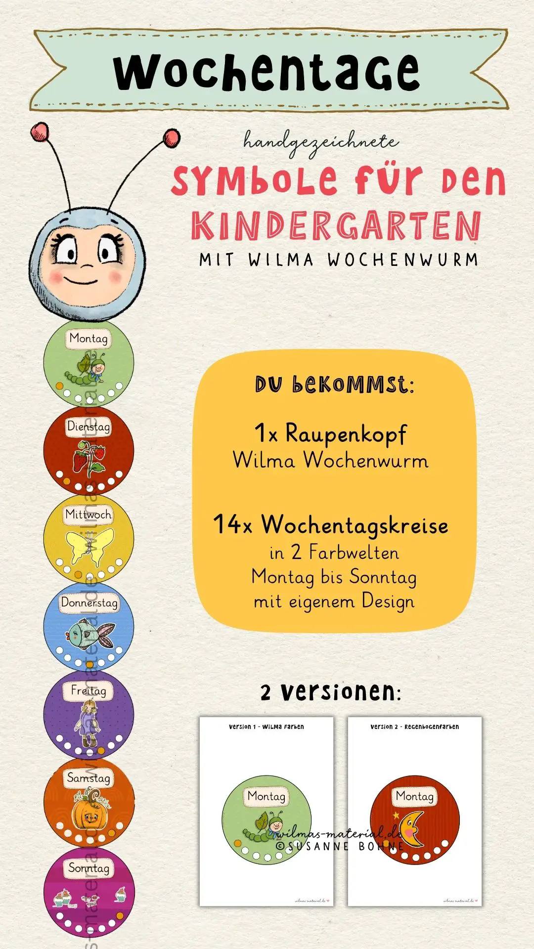 kalender montessori die wochentage lernen mit kindern und wilma wochenwurm