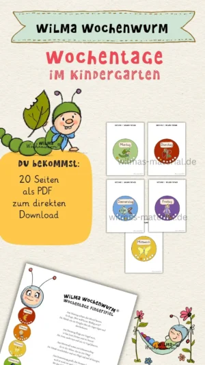 Wochentage im Kindergarten lernen mit Wilma Wochenwurm