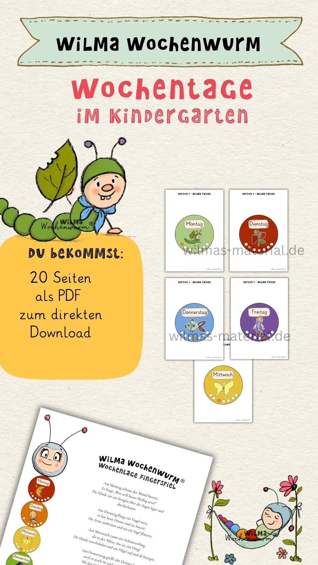 Wochentage im Kindergarten lernen mit Wilma Wochenwurm
