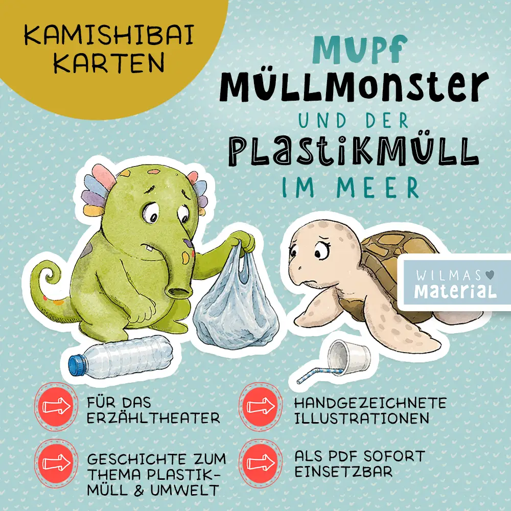 Plastikmüll im Meer - Mupf das Müllmonster Vorlesegeschichte für Kita und Grundschule mit Kamishibai Bildkarten PDF fürs Erzähltheater