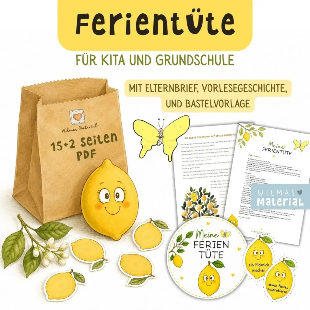 Sommer in der Tüte - Kreative Ferientüte mit Elternbrief, und Bastelvorlage Wilma Wochenwurm
