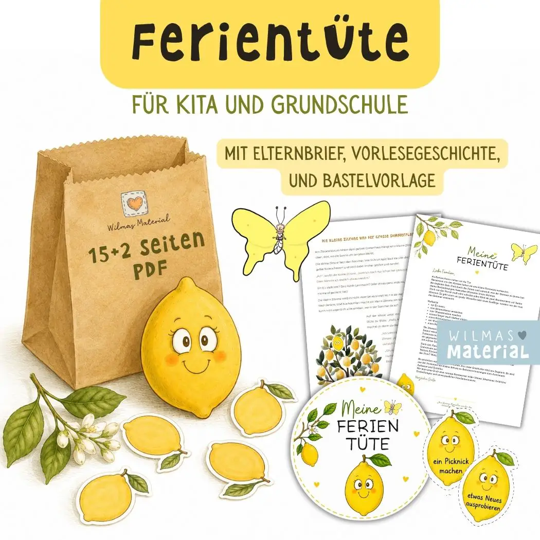 Sommer in der Tüte - Kreative Ferientüte mit Elternbrief, und Bastelvorlage Wilma Wochenwurm