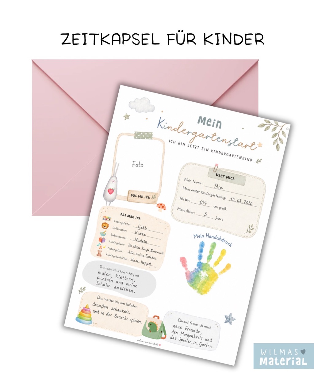 Zeitkapsel Kind zum Kindergartenstart von Wilmas Material