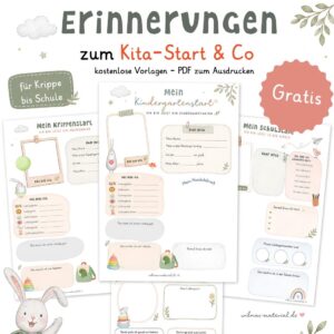 Kindergartenstart Vorlage kostenlos als PDF, Erinnerungsblätter von Krippe bis Schule