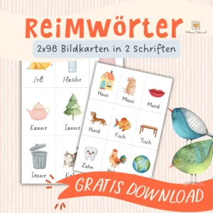 Reimwörter kostenlos – 98 Bildkarten für Kindergarten Vorschule von Wilmas Material