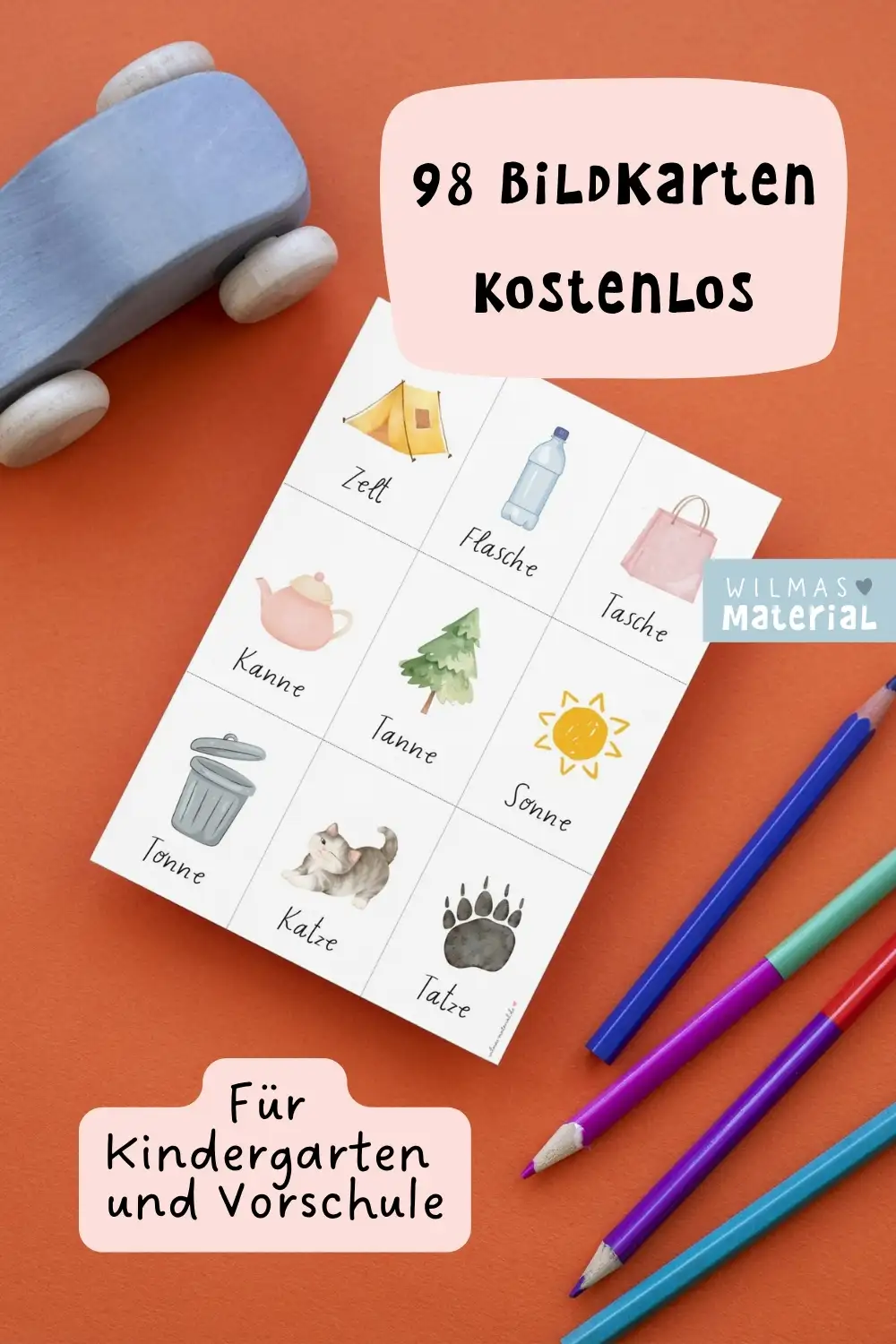 Reimwörter Bilder Kindergarten kostenlos PDF von Wilmas Material