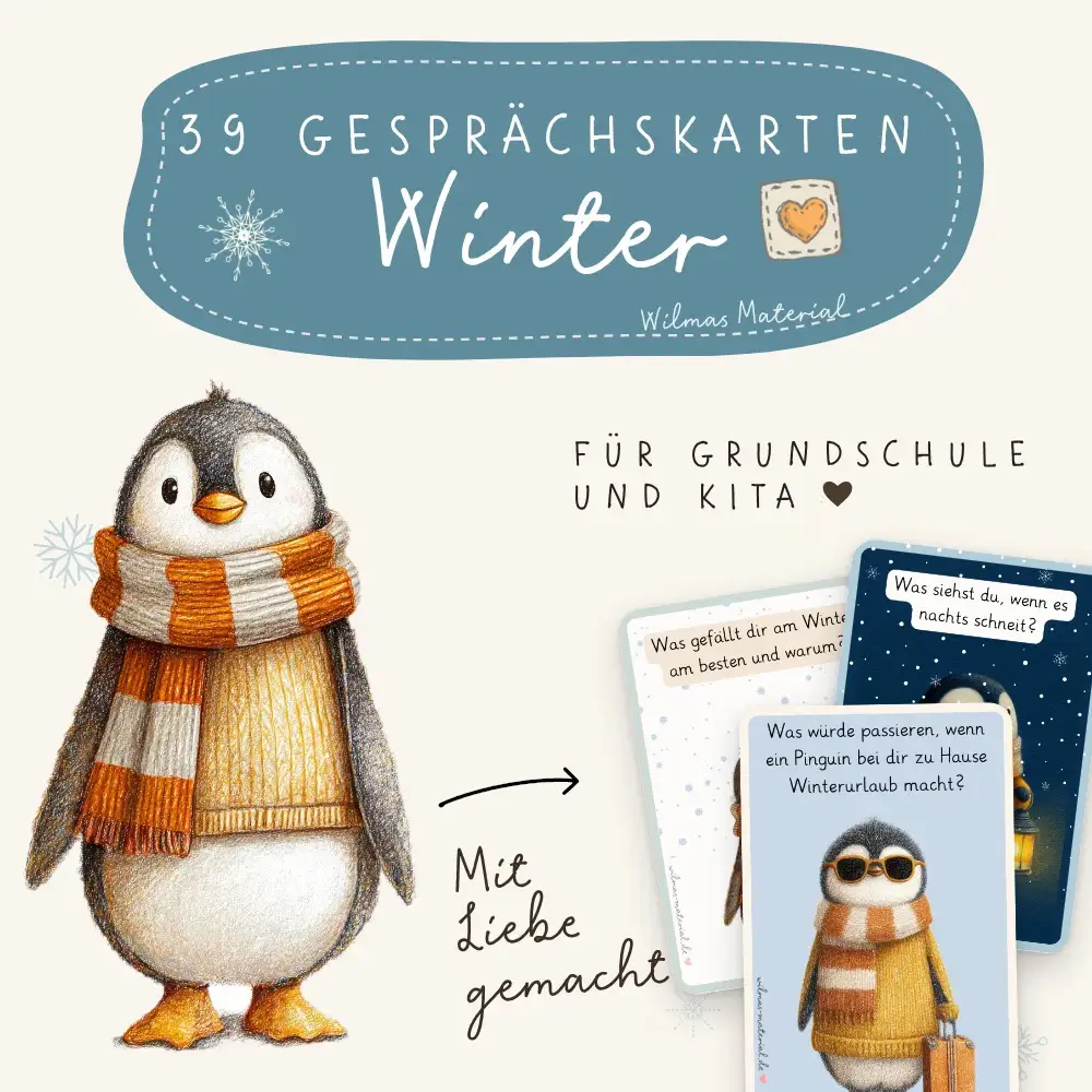 Gesprächskarten Winter. Material für die Grundschule, Reflexionskarten Erzieher. Gesprächskarten Winter für Grundschule und Kita von Wilmas Material