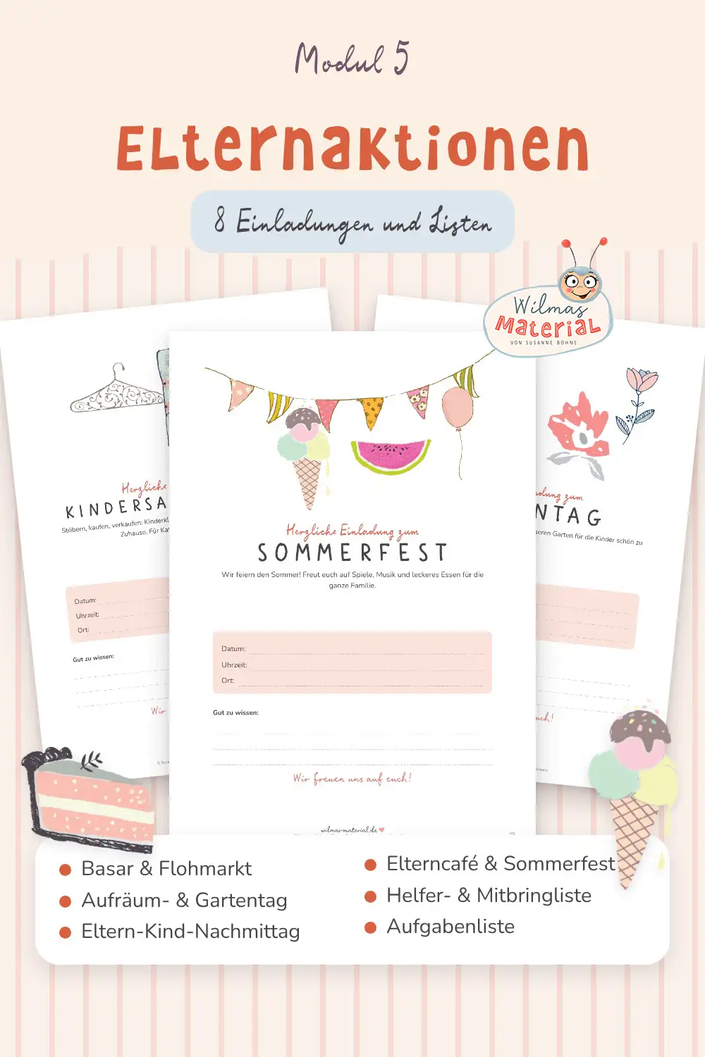 Einladung Basar, Gartentag und Sommerfest Kita Vorlage