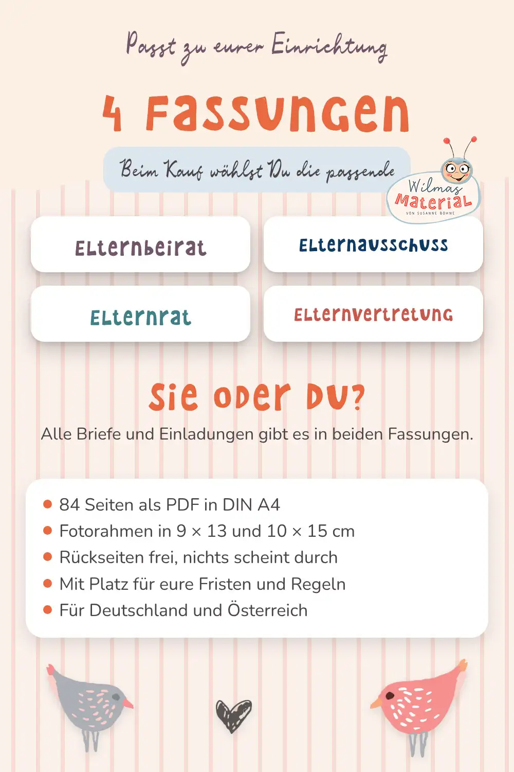 Vorlagen in vier Fassungen: Elternbeirat, Elternausschuss, Elternrat, Elternvertretung