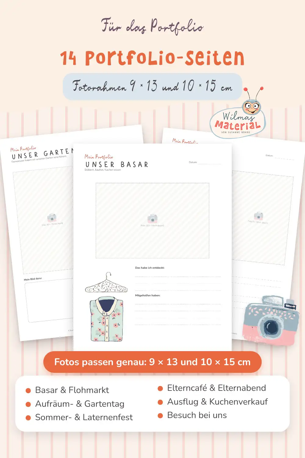 Portfolio-Vorlagen für Elternaktionen mit Fotorahmen 9 × 13 und 10 × 15 cm
