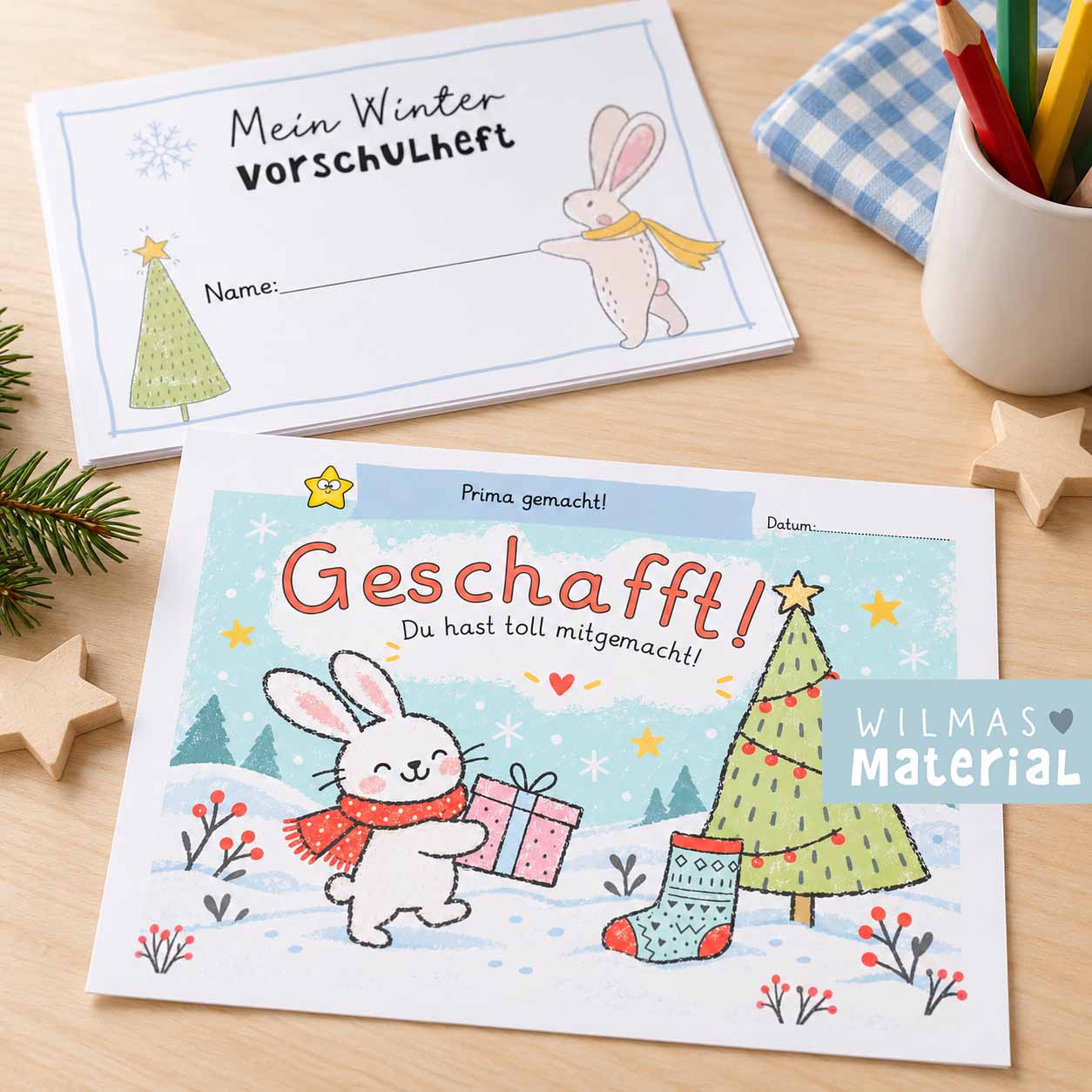 Vorschulübungen im Vorschulheft mit Winter Deckblatt für Kita und Kindergarten