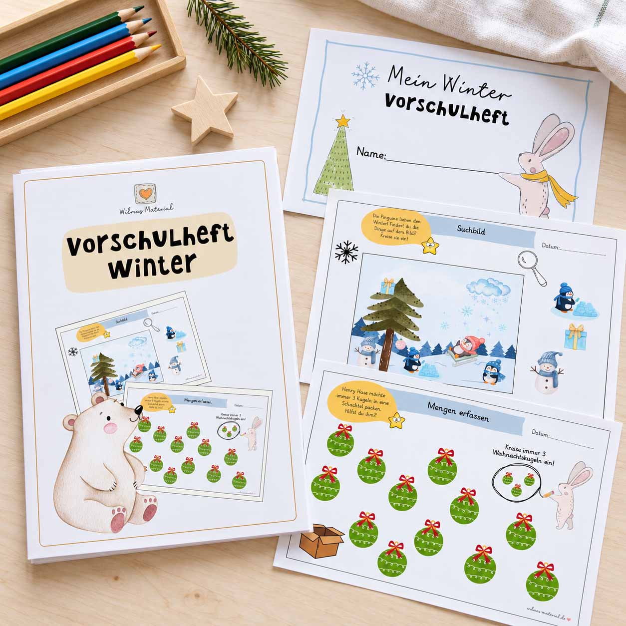 Vorschulheft Winter mit Deckblatt von Wilmas material